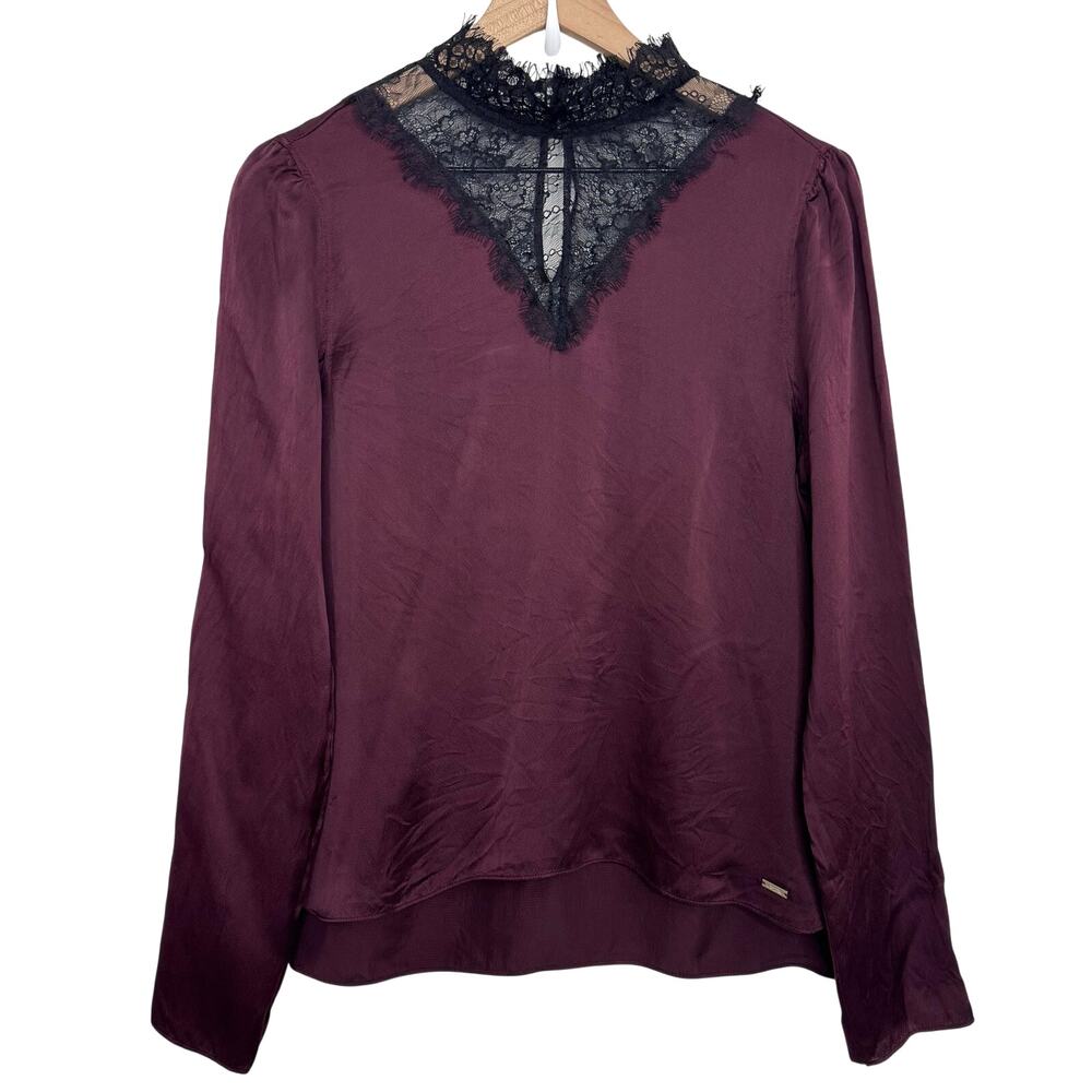 Armani Exchange Victoria Blouse Top Purple & Black Lace Silk Size Medium